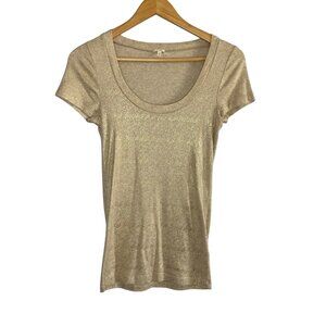 J. Crew Gold Metallic Short Sleeve Scoop Neck Tee